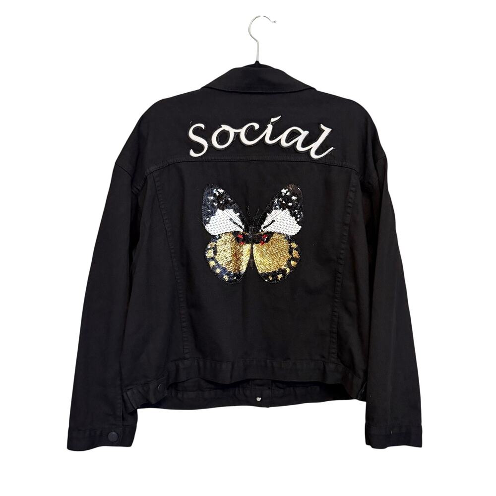 Ashley Stewart Social Butterfly Trucker Jacket 18/20 Black Denim Y2K Streetwear